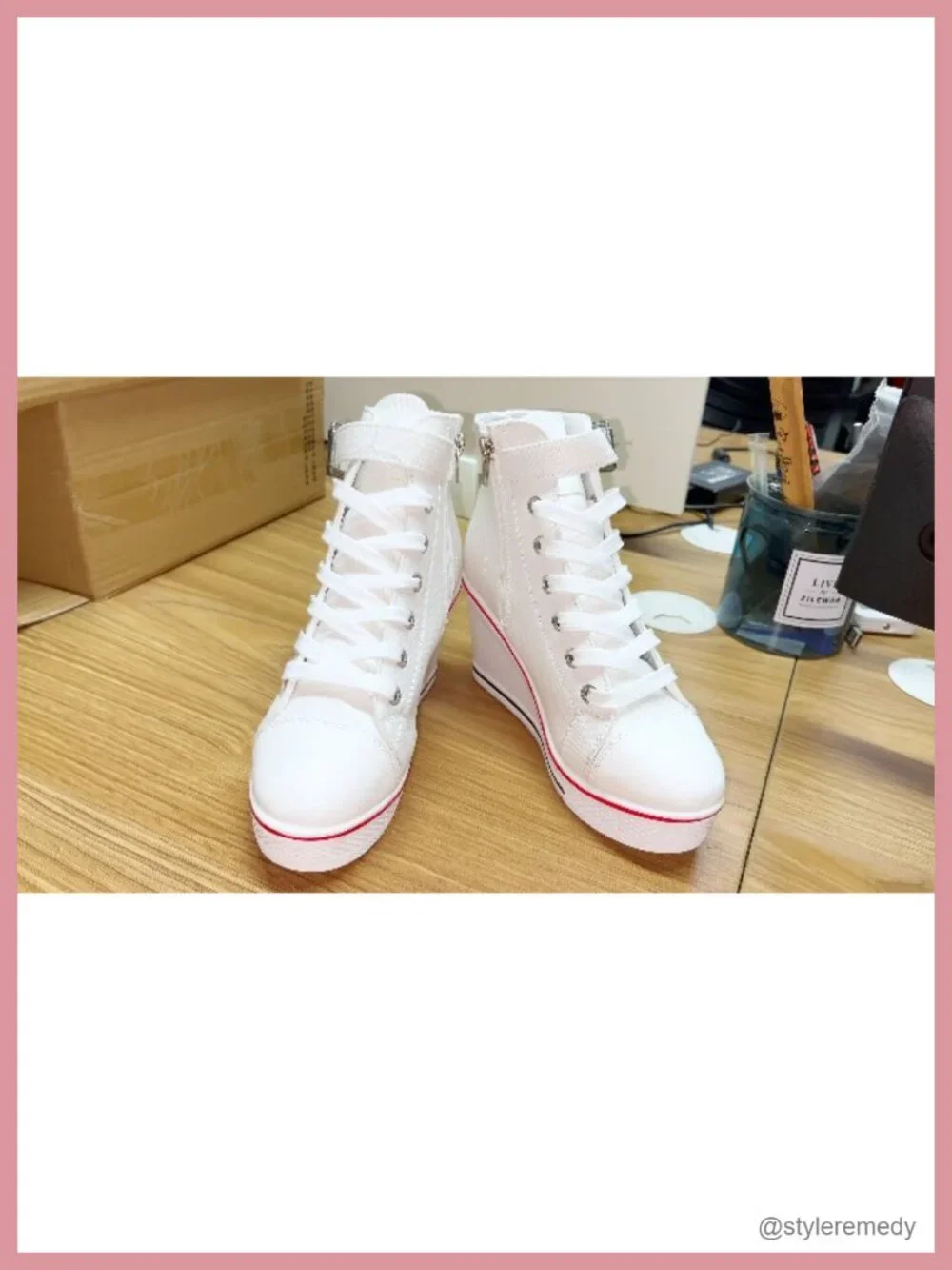 Women's High-Top Canvas Platform Wedge Sneakers Lace-Up Walking Shoes